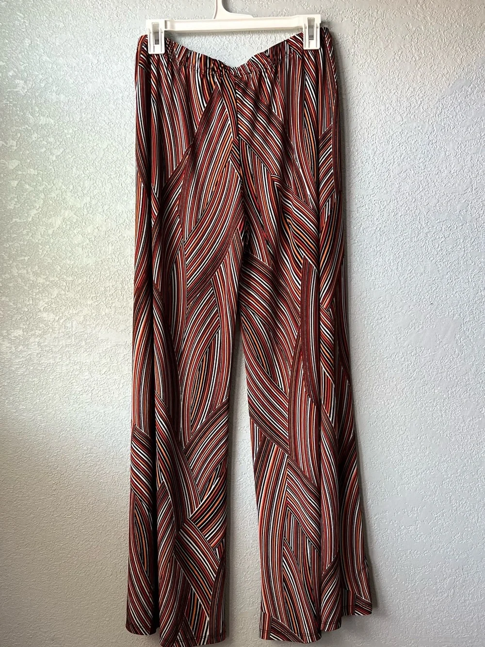 Vintage Palazzo Pants Wide Leg Geometric Stripe Stretch Retro Boho XL